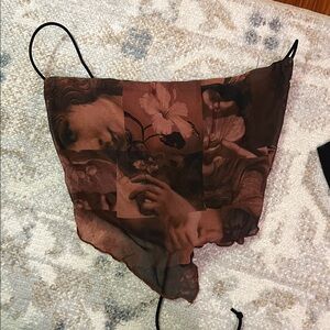Artistic Brown Sheer Scarf Top